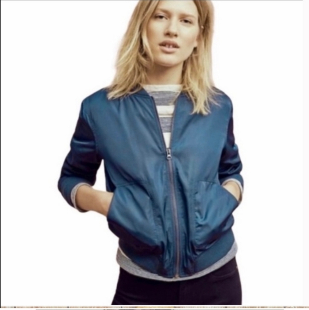 💙💚 Anthropologie Hei Hei Journey Satin Bomber Jacket, M